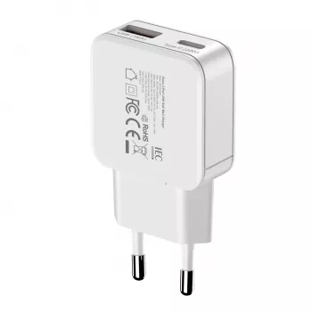 Gizzu 2-Port 20W GaN Ładowarka ścienna USB-C PD 3.0 + USB-A QC 3.0 Szybkie ładowanie Adapter - Biały