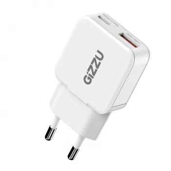 Gizzu 2-Port 20W GaN Ładowarka ścienna USB-C PD 3.0 + USB-A QC 3.0 Szybkie ładowanie Adapter - Biały