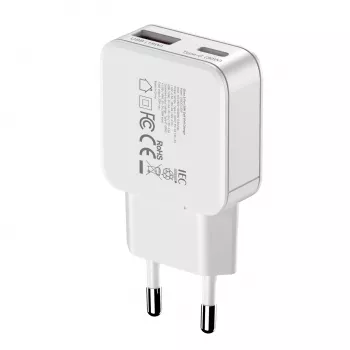 Gizzu 2-Port 30W GaN Ładowarka ścienna USB-C PD + USB-A QC Biała