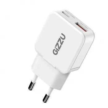 Gizzu 2-Port 30W GaN Ładowarka ścienna USB-C PD + USB-A QC Biała