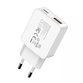 Gizzu 2-Port 45W GaN ładowarka ścienna USB-C PD i USB-A QC Biała
