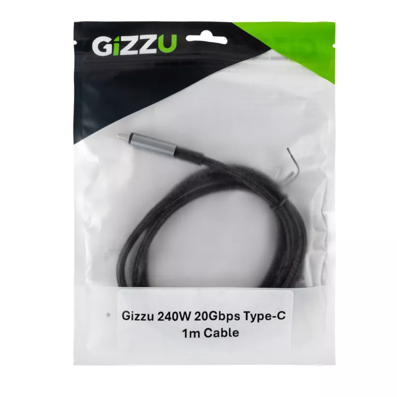 GIZZU 240W 20Gbps USB-C do USB-C Kabel 2m Czarny
