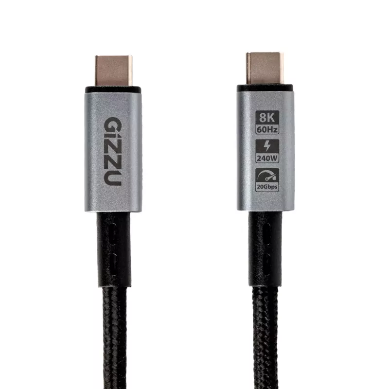 GIZZU 240W 20Gbps USB-C do USB-C Kabel 2m Czarny