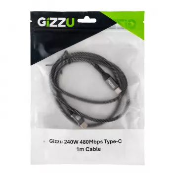 GIZZU 240W 480Mbps USB-C na USB-C pleciony kabel 1m czarny