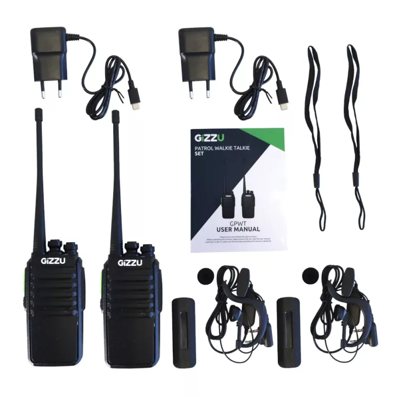 Gizzu Patrol Walkie Talkie Zestaw PMR446 8-kanałowy radiotelefon dwukierunkowy z VOX, skanowaniem, latarką – czarno-pomarańczowy (2 szt.)