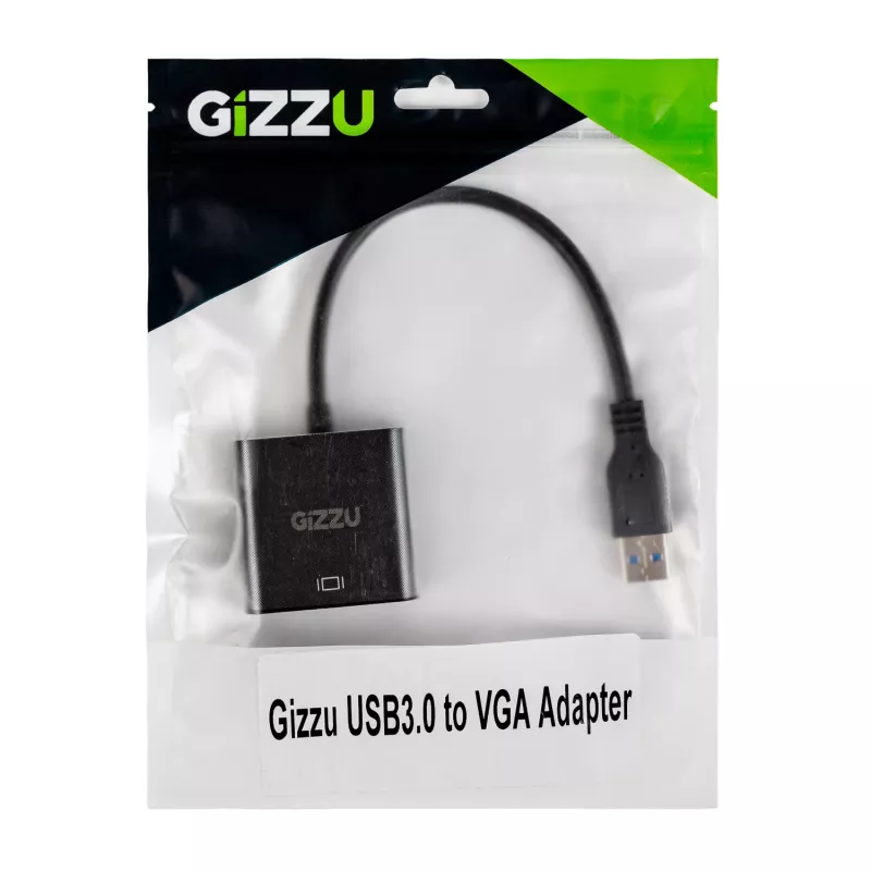 Gizzu USB 3.0 na VGA Adapter – Full HD 1080p zewnętrzny konwerter wideo, USB-A męski na VGA żeński, zasilany z USB, czarny