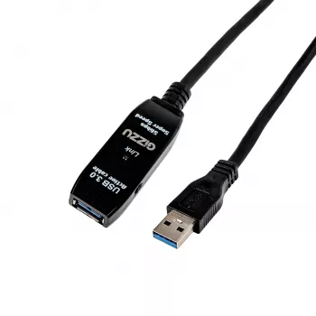 Gizzu USB3.0 Active Extension Cable 10m – 5Gbps SuperSpeed Repeater Cable with Signal Booster, USB-A Male to Female, Bus-Powered with Optional DC Port, Black