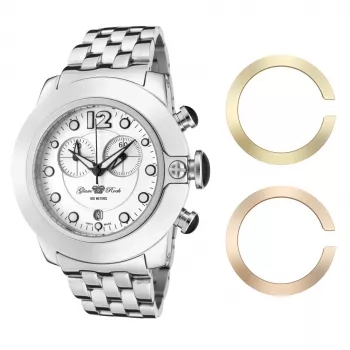 Zegarek damski GLAM ROCK Miami Beach Chronograph GR32154 - koperta ze stali nierdzewnej 44 mm, biały pasek silikonowy, szwajcarski mechanizm kwarcowy