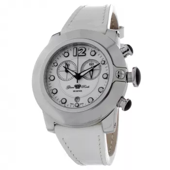 Zegarek damski GLAM ROCK GR32153 44mm Swiss Quartz, biała tarcza z masy perłowej, biały skórzany pasek