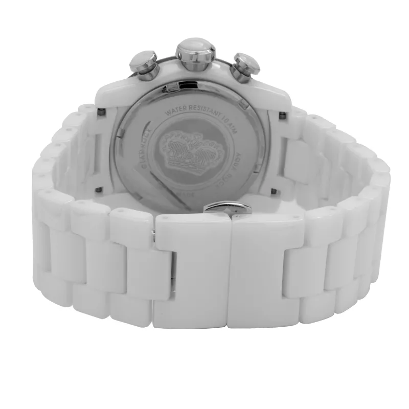 Zegarek damski GLAM ROCK GR50116D (42mm) - Swiss Quartz, biała tarcza z masy perłowej, biały silikonowy pasek