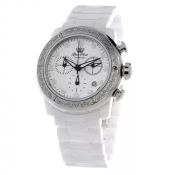 Zegarek damski GLAM ROCK GR50116D (42mm) - Swiss Quartz, biała tarcza z masy perłowej, biały silikonowy pasek