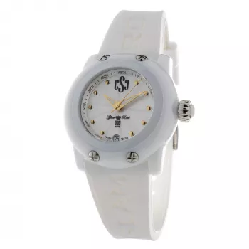 Zegarek damski GLAM ROCK GR64005 (40mm) - szwajcarski kwarc, biała ceramiczna luneta, silikonowy pasek