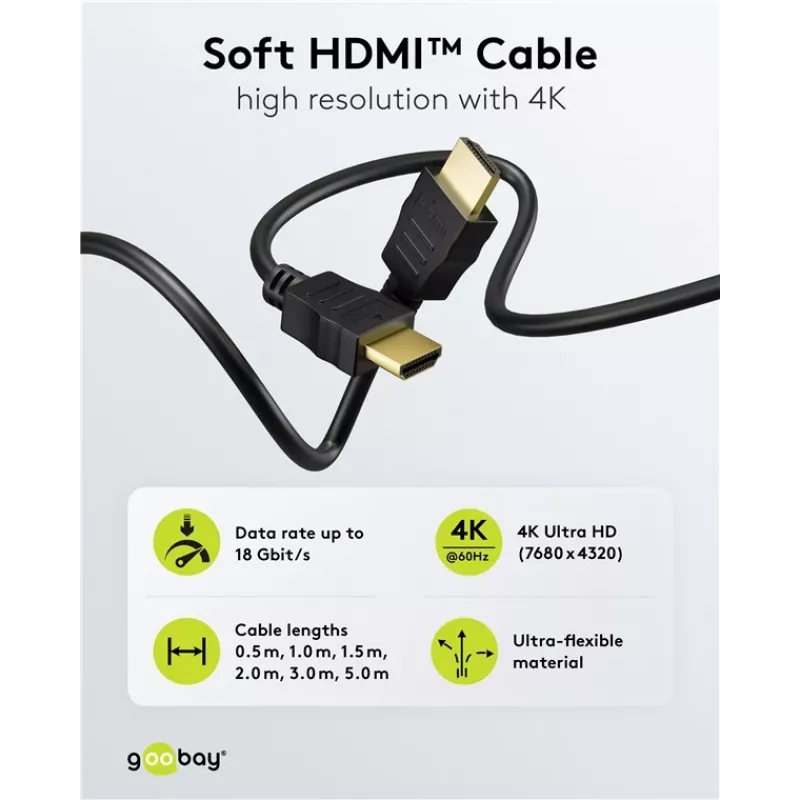 Goobay 80105 Miękki kabel HDMI High-Speed z Ethernetem - 5m czarny