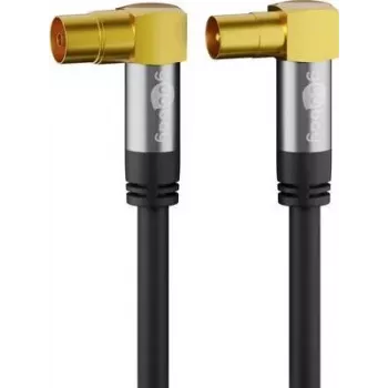 Kabel antenowy TV Goobay 10 m, 4x ekranowany, 135 dB, pozłacane kątowe złącza koncentryczne, czarny 70475