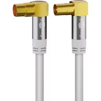 Kabel antenowy TV Goobay (135 dB typ.), 4x ekranowany, 1 m, biały - pozłacane złącza, gniazdo koncentryczne 90° > wtyk koncentryczny 90° (70411)