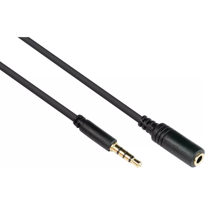 Przedłużacz audio Good Connections 3,5mm 4-biegunowy TRRS, wtyk do gniazda, 1,5m, czarny AS-35V4B15
