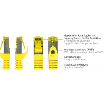 Kabel krosowy GoodConnections 40m Cat.7 S/FTP PiMF bezhalogenowy RJ45 z ochroną zatrzasku, żółty 8070R-400Y