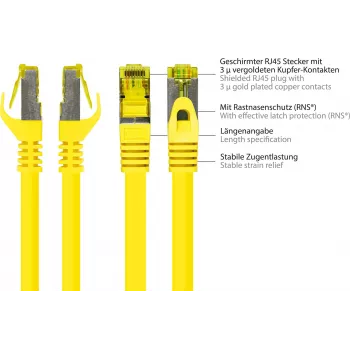Kabel krosowy GoodConnections 40m Cat.7 S/FTP PiMF bezhalogenowy RJ45 z ochroną zatrzasku, żółty 8070R-400Y