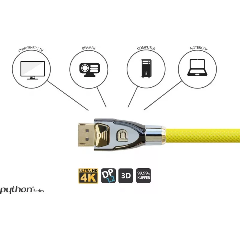 Kabel GoodConnections Alcasa Python DisplayPort 1.4 8K 60Hz 2m męski do męskiego pozłacany GC-M0074