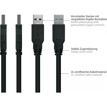 GoodConnections Alcasa USB 3.2 Gen 1 Kabel A na B 1.8m Czarny