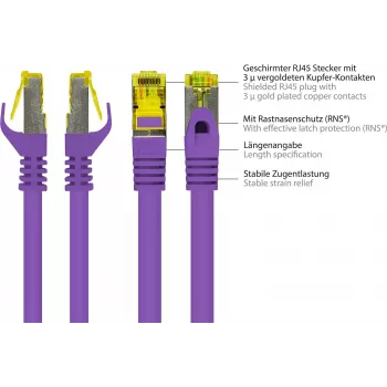 Kabel krosowy GoodConnections Cat.7 S/FTP z ochroną zatrzasku RNS®, 40 m, fioletowy 8070R-400V