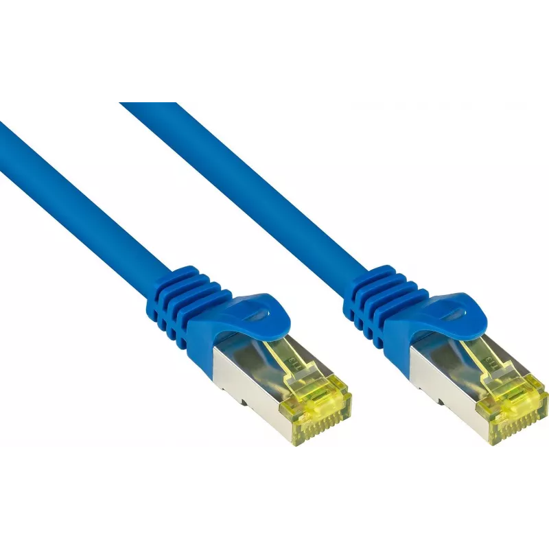 Kabel krosowy GoodConnections Cat.7 S/FTP RJ45, 15m, niebieski, bezhalogenowy, 600MHz, ochrona zatrzasku 8070R-150B