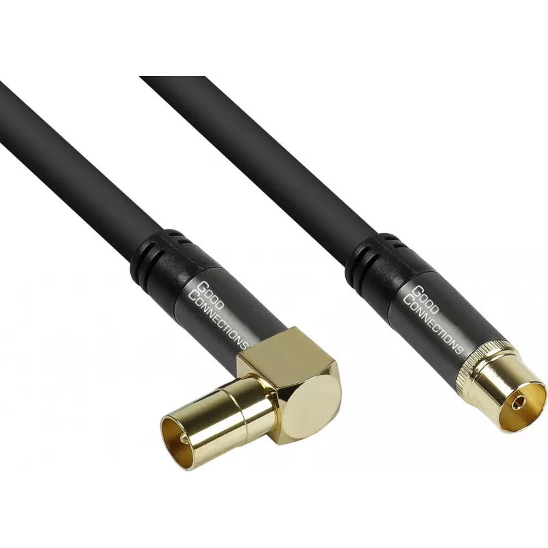 Kabel antenowy SAT GoodConnections SmartFLEX, IEC/Coax wtyk kątowy do gniazda, pozłacany, poczwórnie ekranowany, ekranowanie 120dB, czarny, 15m (GC-M2078)