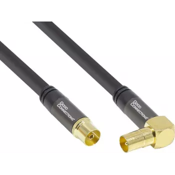 Kabel antenowy SAT GoodConnections SmartFLEX, IEC/Coax wtyk kątowy do gniazda, pozłacany, poczwórnie ekranowany, ekranowanie 120dB, czarny, 15m (GC-M2078)