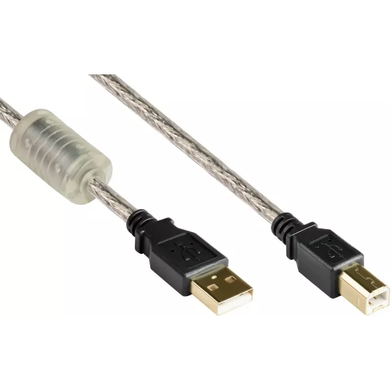 Good Connections kabel USB 2.0 wysokiej jakości z rdzeniem ferrytowym i pozłacanymi stykami, przezroczysty, 5 m