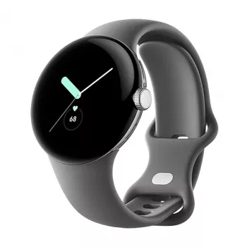 Google Pixel Watch LTE 41mm Polerowane srebrne etui z Węglowym paskiem sportowym