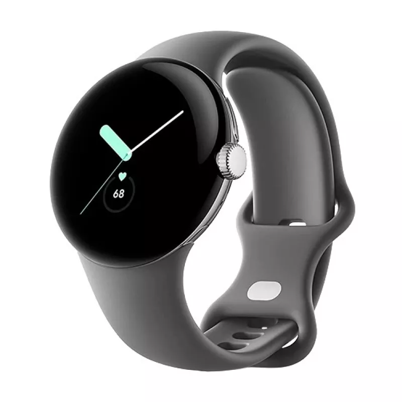 Google Pixel Watch LTE 41mm Polerowane srebrne etui z Węglowym paskiem sportowym