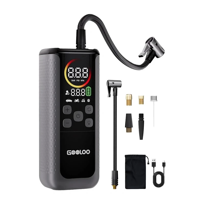 GOOLOO GT160 podwójna sprężarka samochodowa | 12V DC, 150 PSI, wyświetlacz cyfrowy, 70 L/min, automatyczne wyłączanie, lampka robocza LED