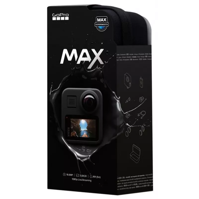 Aparat GoPro MAX 360 stopni z wideo 5.6K, stabilizacją HyperSmooth, dźwiękiem 6-mikrofonowym, wodoodporny do 16 stóp