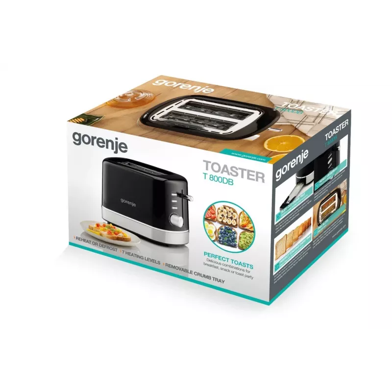 Gorenje T800DB Toster 2-komorowy, 800W, 7 poziomów opiekania, czarny