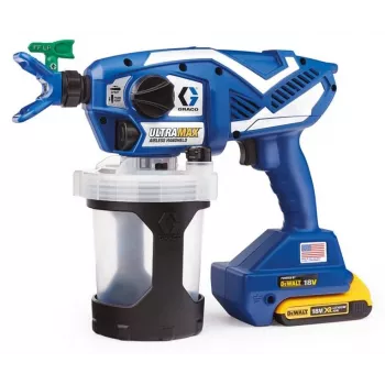 Zestaw Graco Ultramax Cordless Airless Ręczny Pistolet Natryskowy z 2x Akumulatorami DeWalt 2.0Ah, Ładowarką i Torbą Narzędziową
