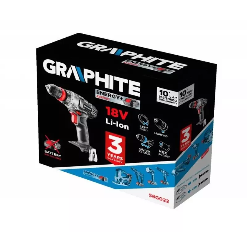 GRAPHITE 58G022 Energy+ 18V Akumulatorowa Wiertarko-wkrętarka 1250 RPM