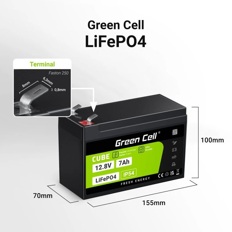 Green Cell LFPGC12V7AH UPS Battery Lithium Iron Phosphate (LiFePO4) 12.8 V 7 Ah