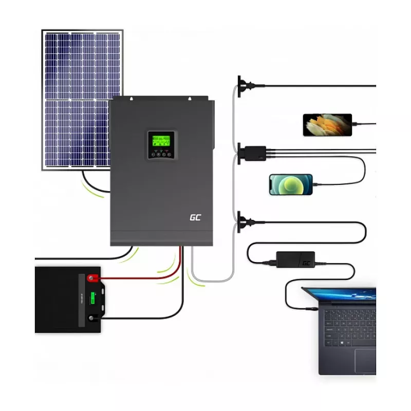 Green Cell Off-Grid Solarny Inwerter 3000W 48V Czysty Sinus z Ładowarką MPPT