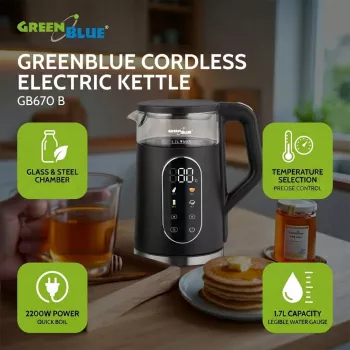 GREENBLUE Czajnik bezprzewodowy GB670 B 1.7L 2200W Czarny/Srebrny