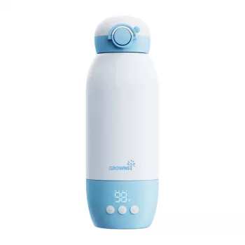 Grownsy Przenośny Podgrzewacz do Mleka z Wyświetlaczem Cyfrowym, Bateria 8800mAh, Ładowanie USB-C, Bez BPA, Biały/Szary