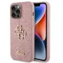 GUESS Apple iPhone 15 Pro Max Stałe Brokatowe Etui 4G z Metalowym Logo Różowe