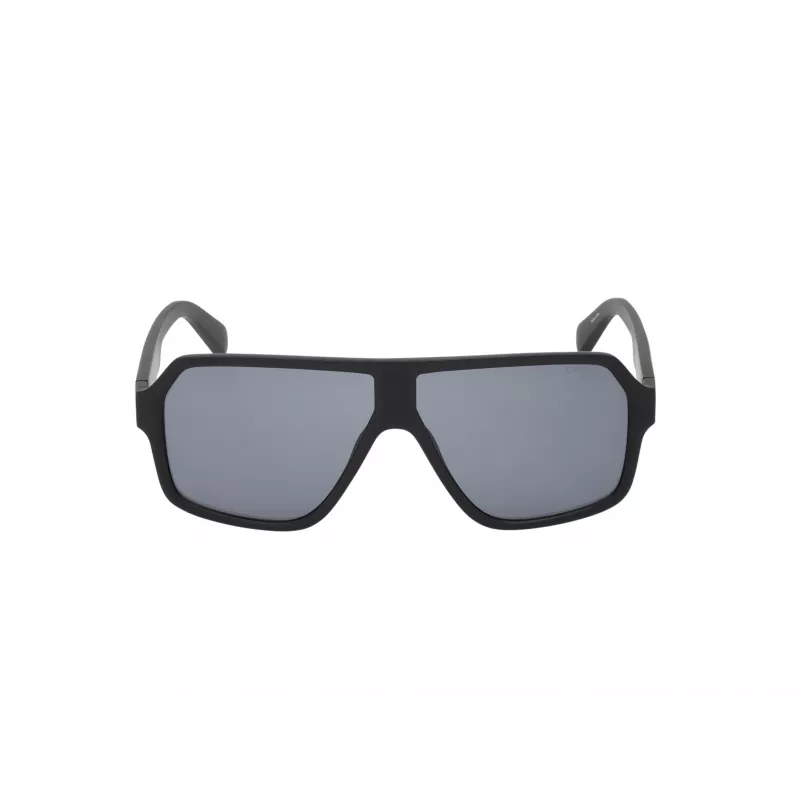 Okulary przeciwsłoneczne męskie GUESS GF00047-6102A - prostokątne, oprawka błyszcząca czarna, soczewki dymne, 61mm