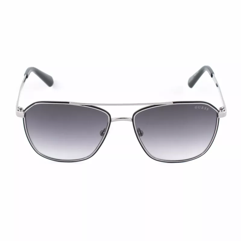 Okulary przeciwsłoneczne GUESS MAN GU00147-5605B Prostokątna czarna oprawka acetatowa Szare soczewki poliwęglanowe 56/16/145 mm UV400