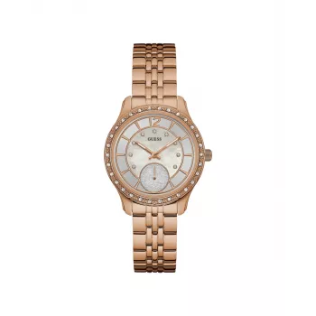GUESS W0931L3 Zegarek damski kwarcowy analogowy 35mm biały pasek silikonowy