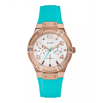 Zegarek damski GUESS W0564L3, różowe złoto, stal nierdzewna i brązowa skóra, 39 mm