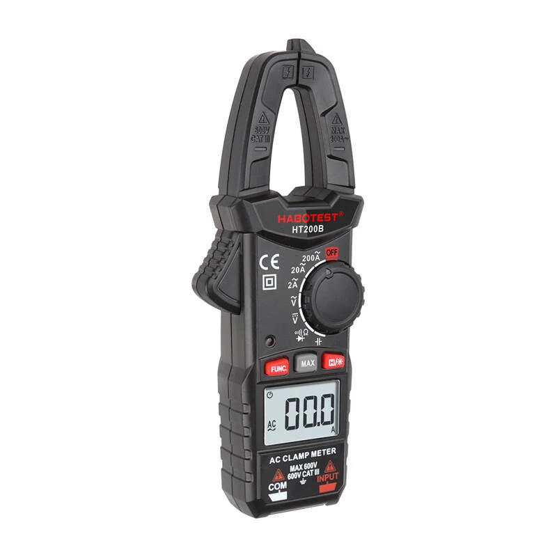 Habotest HT200B Cyfrowy miernik cęgowy, True RMS 6000 zliczeń, NCV, napięcie AC/DC, prąd AC do 600A, pomiar pojemności, częstotliwości i temperatury