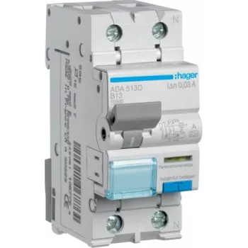 HAGER ADA513D RCBO 1P+N 13A charakterystyka B 30mA typ A 10kA