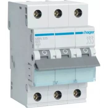 Hager MBN325 3-biegunowy wyłącznik nadprądowy 25 A o charakterystyce B, 6 kA, 3 moduły