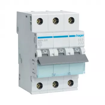 Hager MBN325 3-biegunowy wyłącznik nadprądowy 25 A o charakterystyce B, 6 kA, 3 moduły