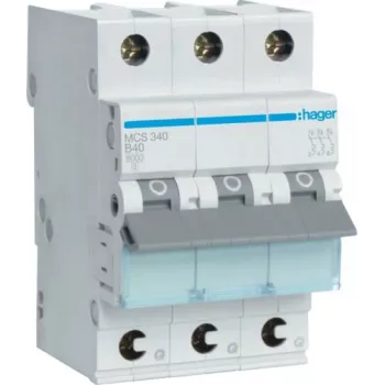Hager MCS340 40A 3-biegunowy wyłącznik nadprądowy o charakterystyce C, 6kA, 3 moduły